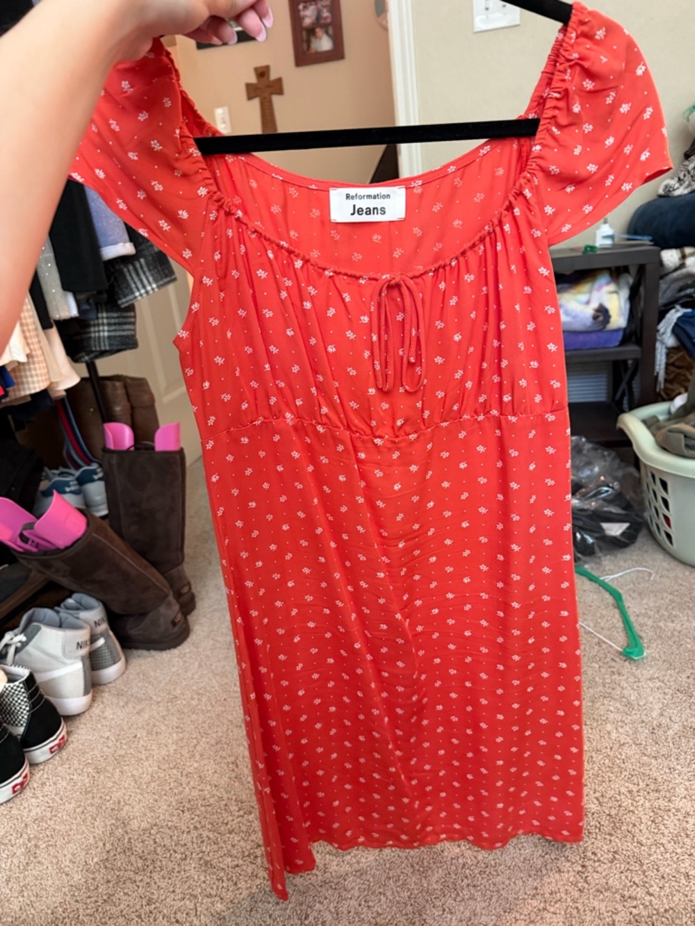 Reformation Jeans Red Mini Dress with White Floral Print
